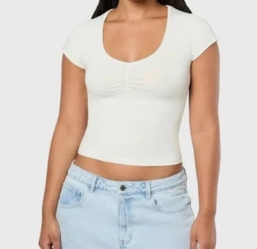 We Wore What Short Sleeve Ruched Tee Cotton Jersey Classic White Size Medium NWT